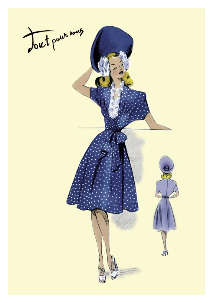 Summer Polka-Dot Dress and Hat, 1947-Paper Art-26"x38"