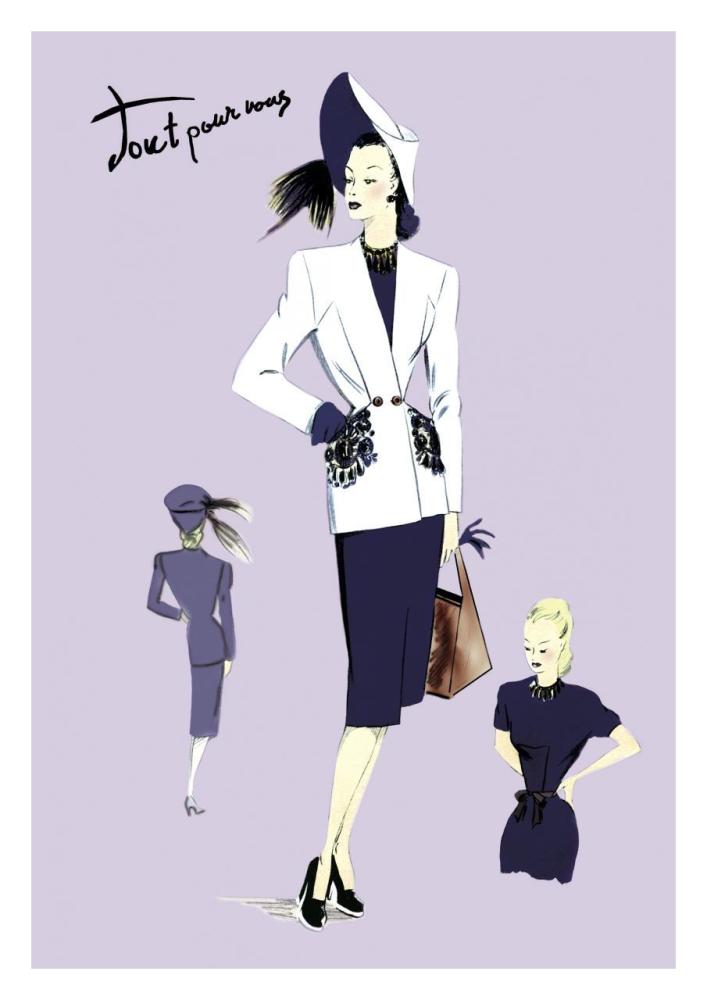 Dressy Suit with Hat, 1947-Paper Art-22"x32"