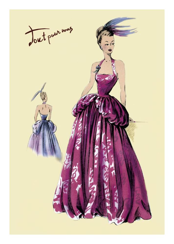 Magenta Evening Gown, 1947-Paper Art-18"x26"