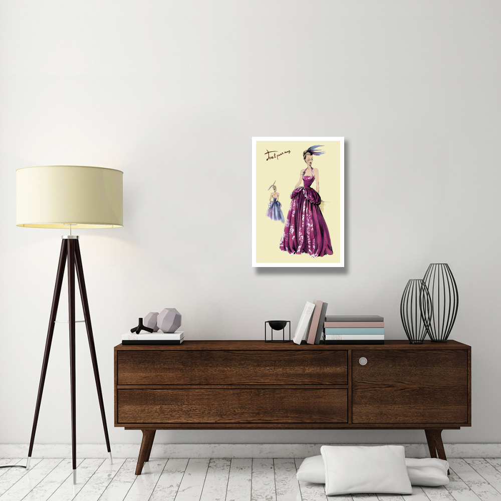 Magenta Evening Gown, 1947-Paper Art-22&quotx32"