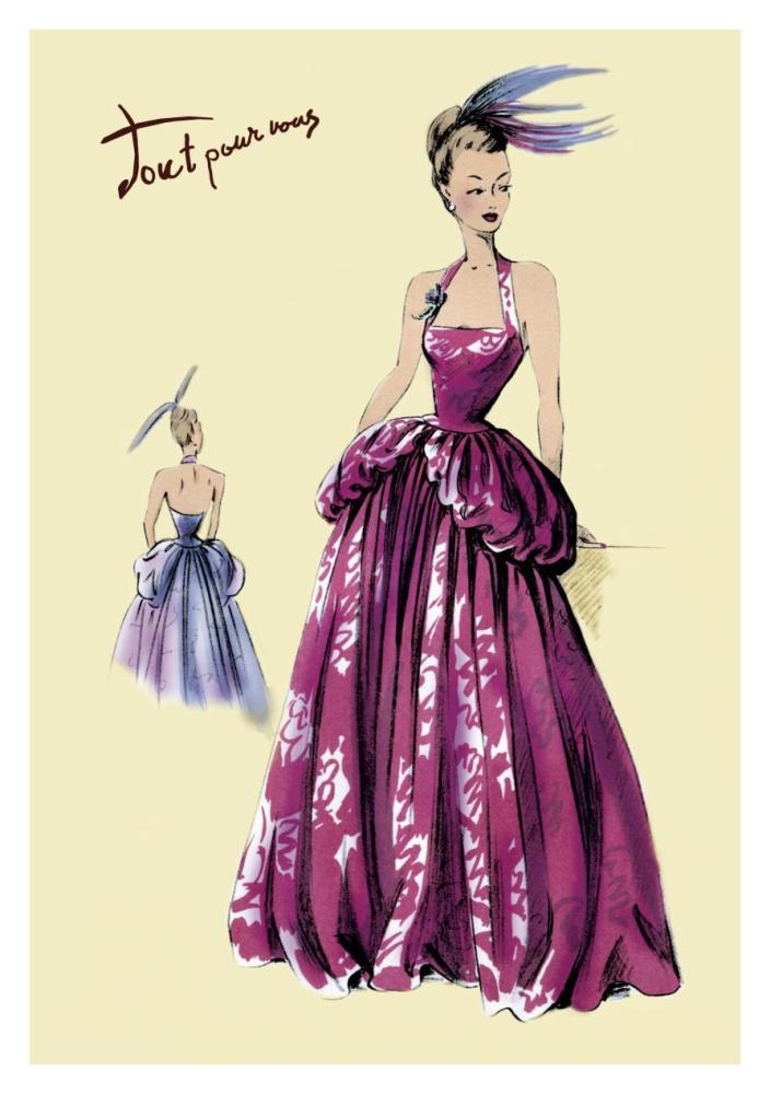 Magenta Evening Gown, 1947-Paper Art-26"x38"