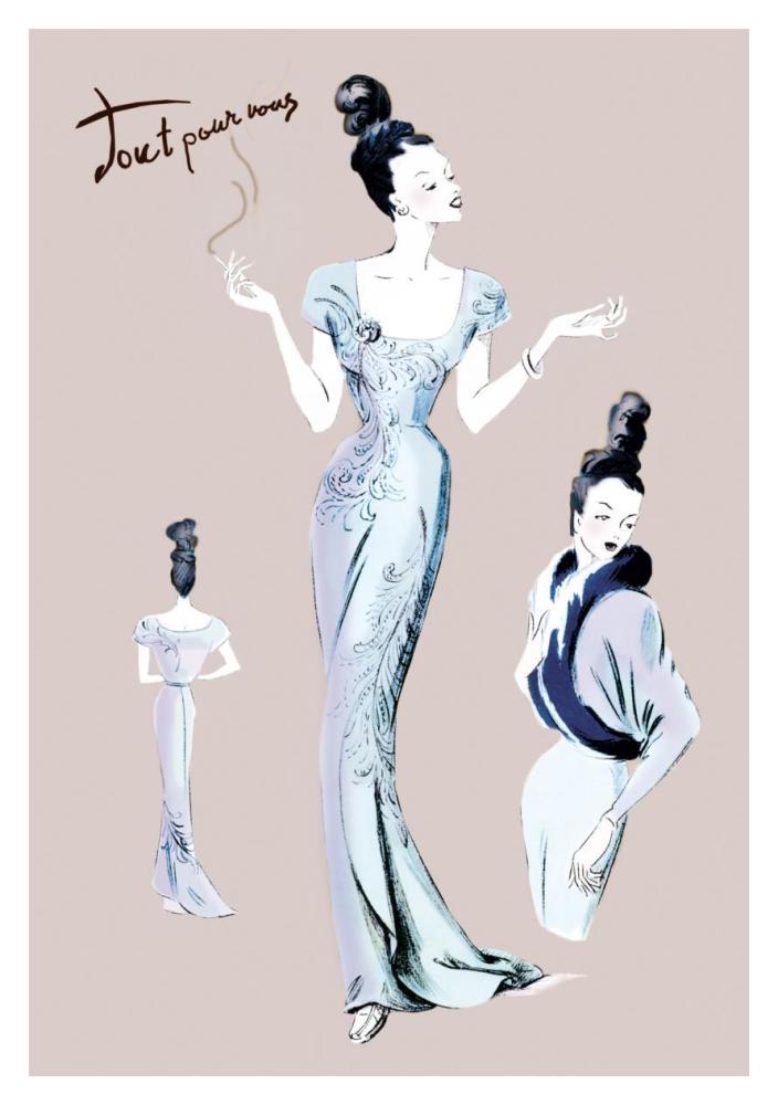 Elegance with an Up-Do, 1947-Paper Art-14"x20"