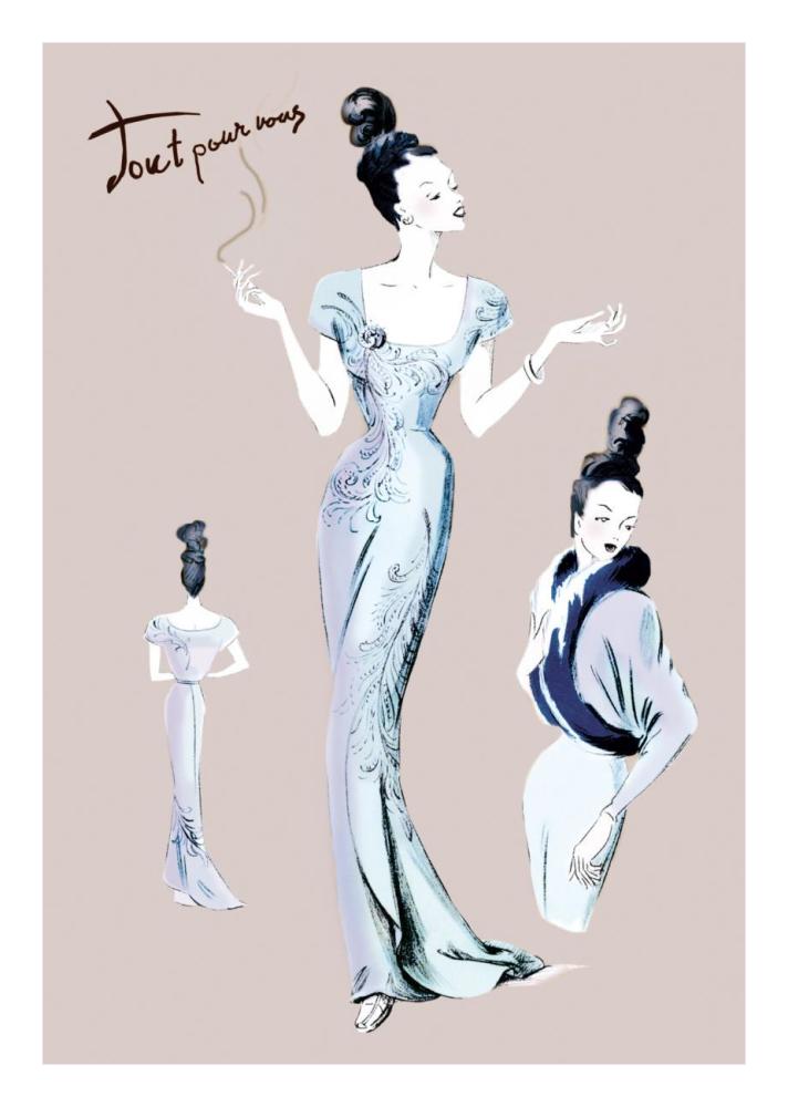Elegance with an Up-Do, 1947-Paper Art-18"x26"