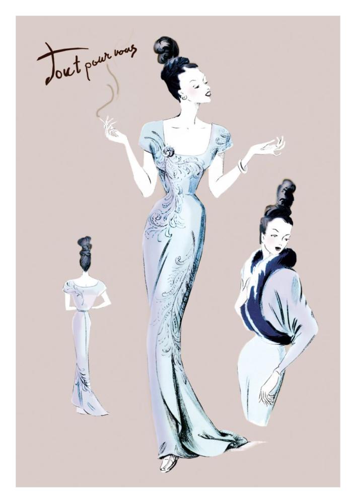 Elegance with an Up-Do, 1947-Paper Art-22"x32"