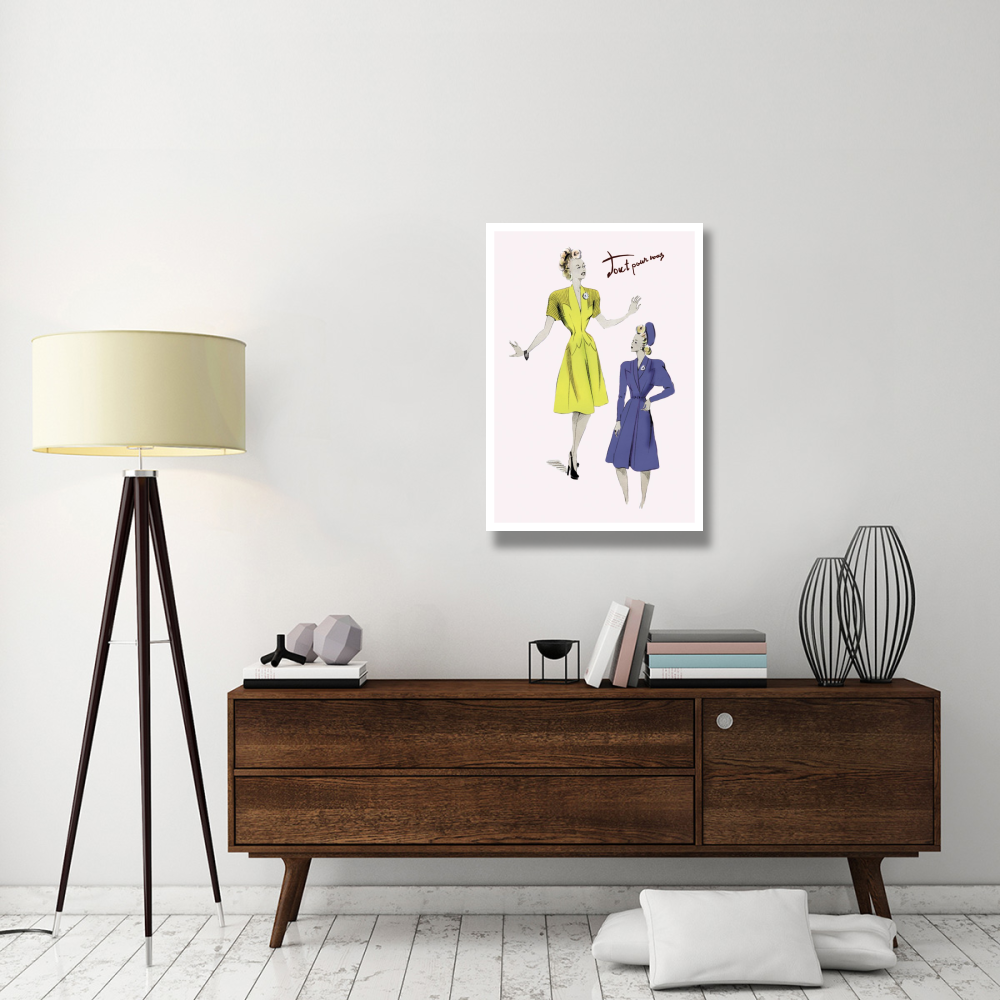 Knee-Length Dresses in Blue and Yellow, 1947-Paper Art-26&quotx38"