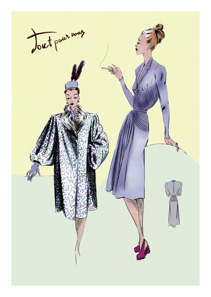 Dinner Dress and Overcoat, 1947-Paper Art-18"x26"