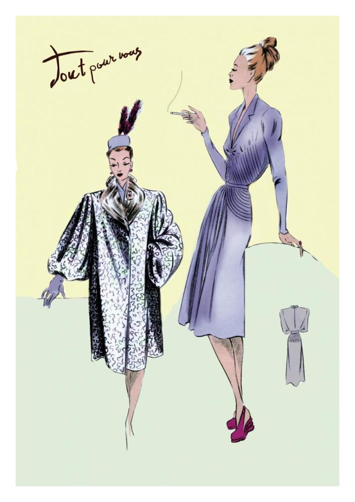 Dinner Dress and Overcoat, 1947-Paper Art-22"x32"