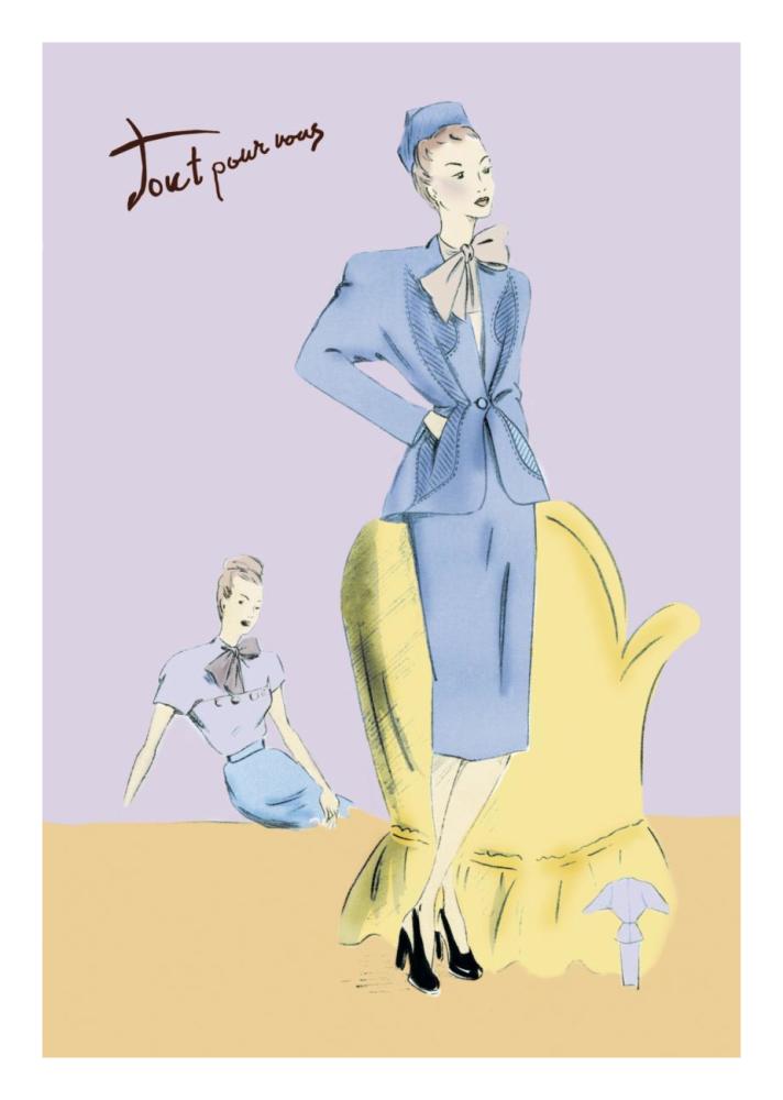 Daytime Suit in Blue, 1947-Paper Art-18"x26"