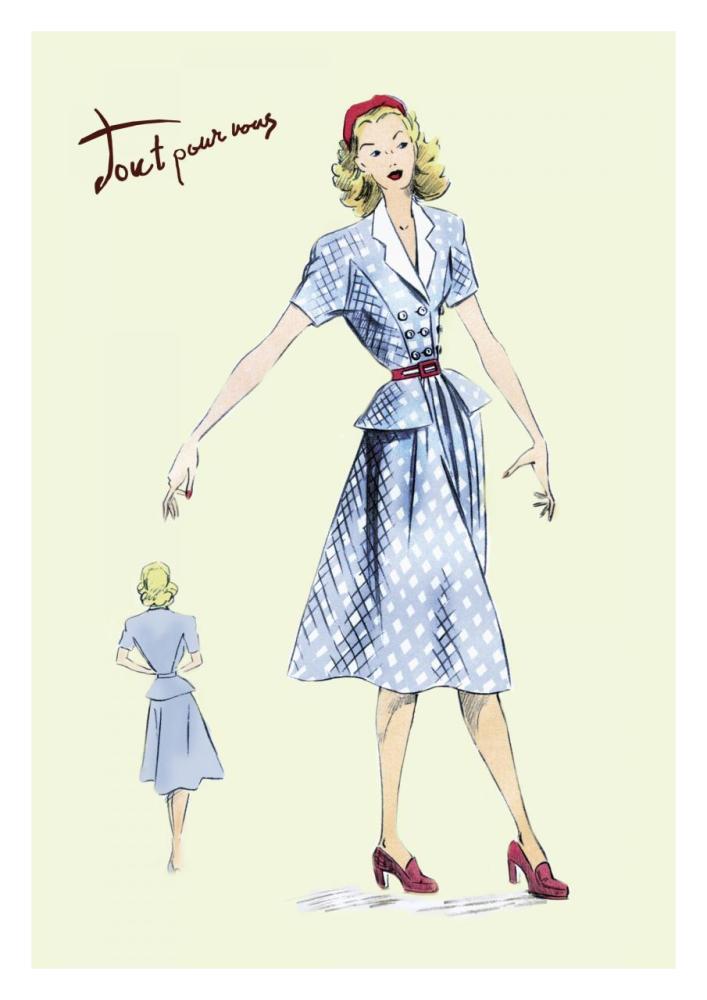 Daytime Dress in Plaid, 1947-Paper Art-22"x32"