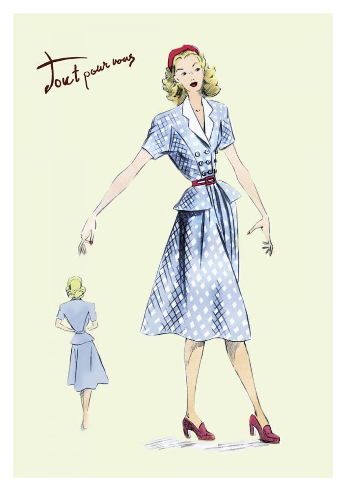 Daytime Dress in Plaid, 1947-Paper Art-26"x38"
