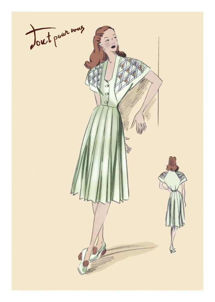 Pleated Summer Dress, 1947-Paper Art-18"x26"