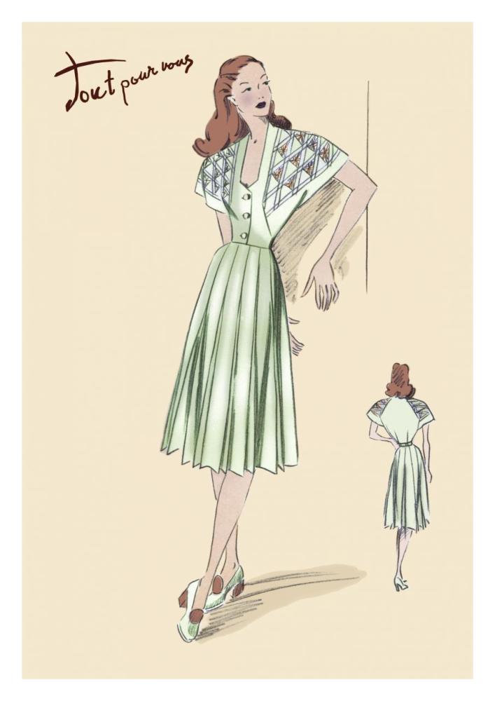 Pleated Summer Dress, 1947-Paper Art-22"x32"