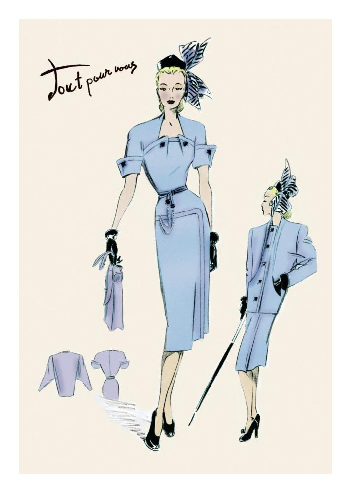 Light Blue Suit with Buttons, 1947-Paper Art-18"x26"