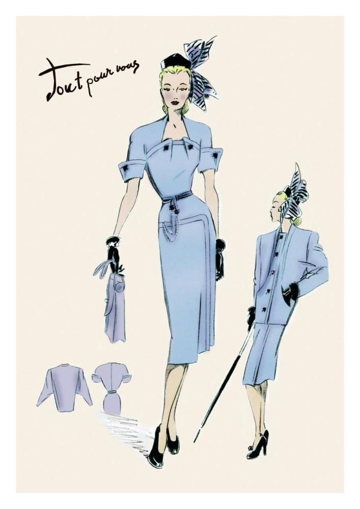 Light Blue Suit with Buttons, 1947-Paper Art-22"x32"