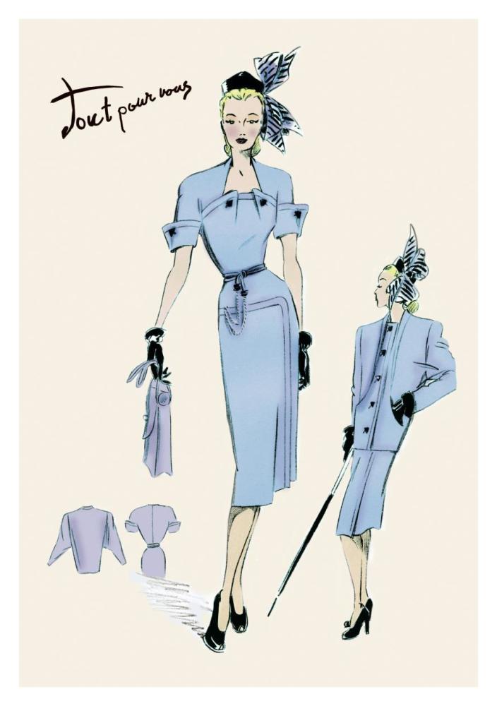 Light Blue Suit with Buttons, 1947-Paper Art-26"x38"