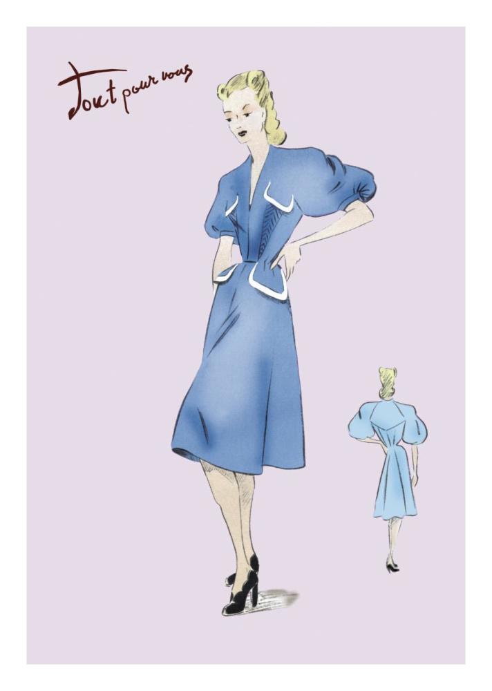 Casual Blue Dress, 1947-Paper Art-18"x26"