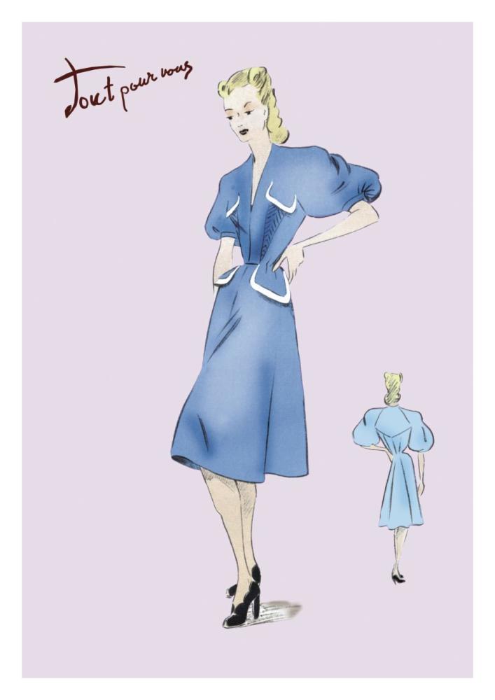 Casual Blue Dress, 1947-Paper Art-22"x32"