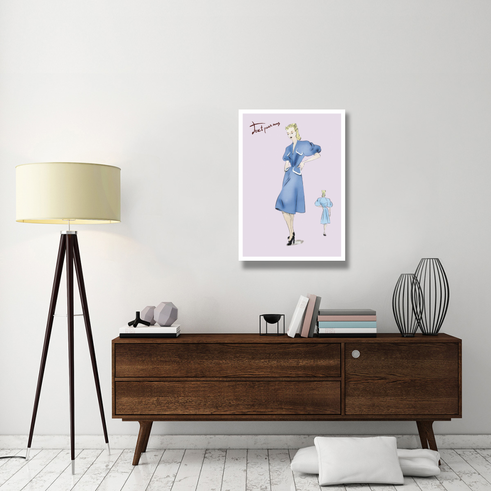 Casual Blue Dress, 1947-Paper Art-26&quotx38"