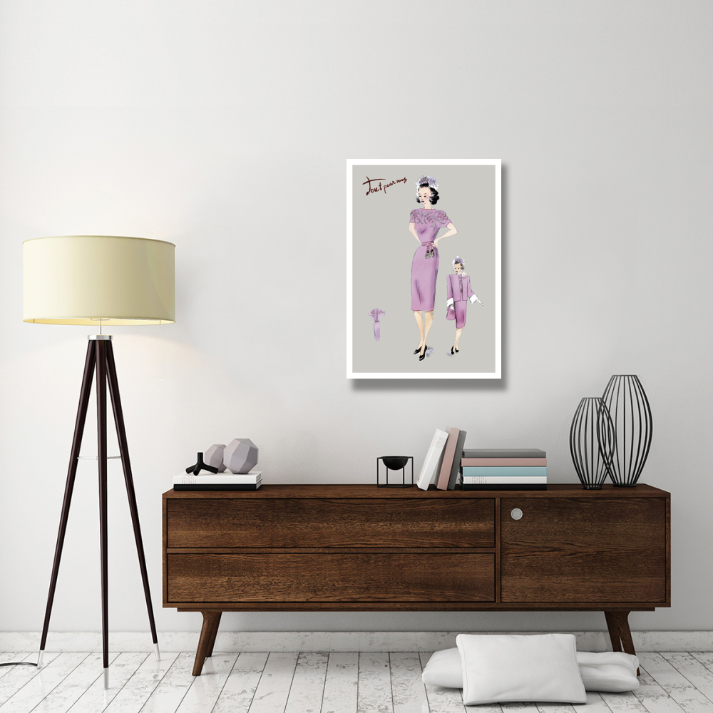 Pink Evening Dress with Overcoat and Hat, 1947-Paper Art-26&quotx38"