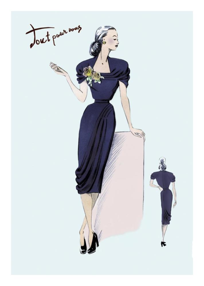Royal Blue Dress with Corsage, 1947-Paper Art-18"x26"