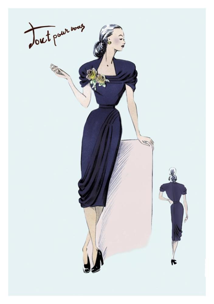 Royal Blue Dress with Corsage, 1947-Paper Art-26"x38"