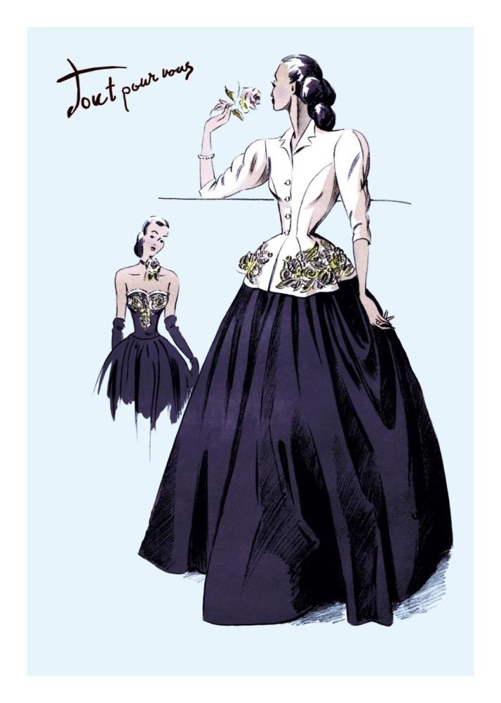 Ball Gown with Embroidery and Jacket, 1947-Paper Art-18"x26"
