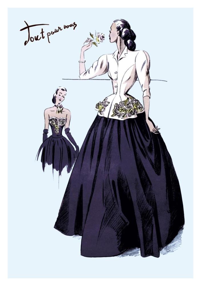 Ball Gown with Embroidery and Jacket, 1947-Paper Art-26"x38"