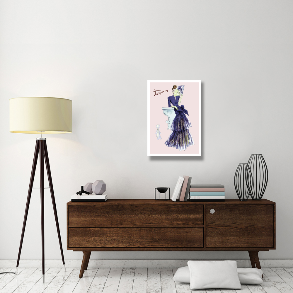 Royal Blue Evening Dress with Fan, 1947-Paper Art-22&quotx32"