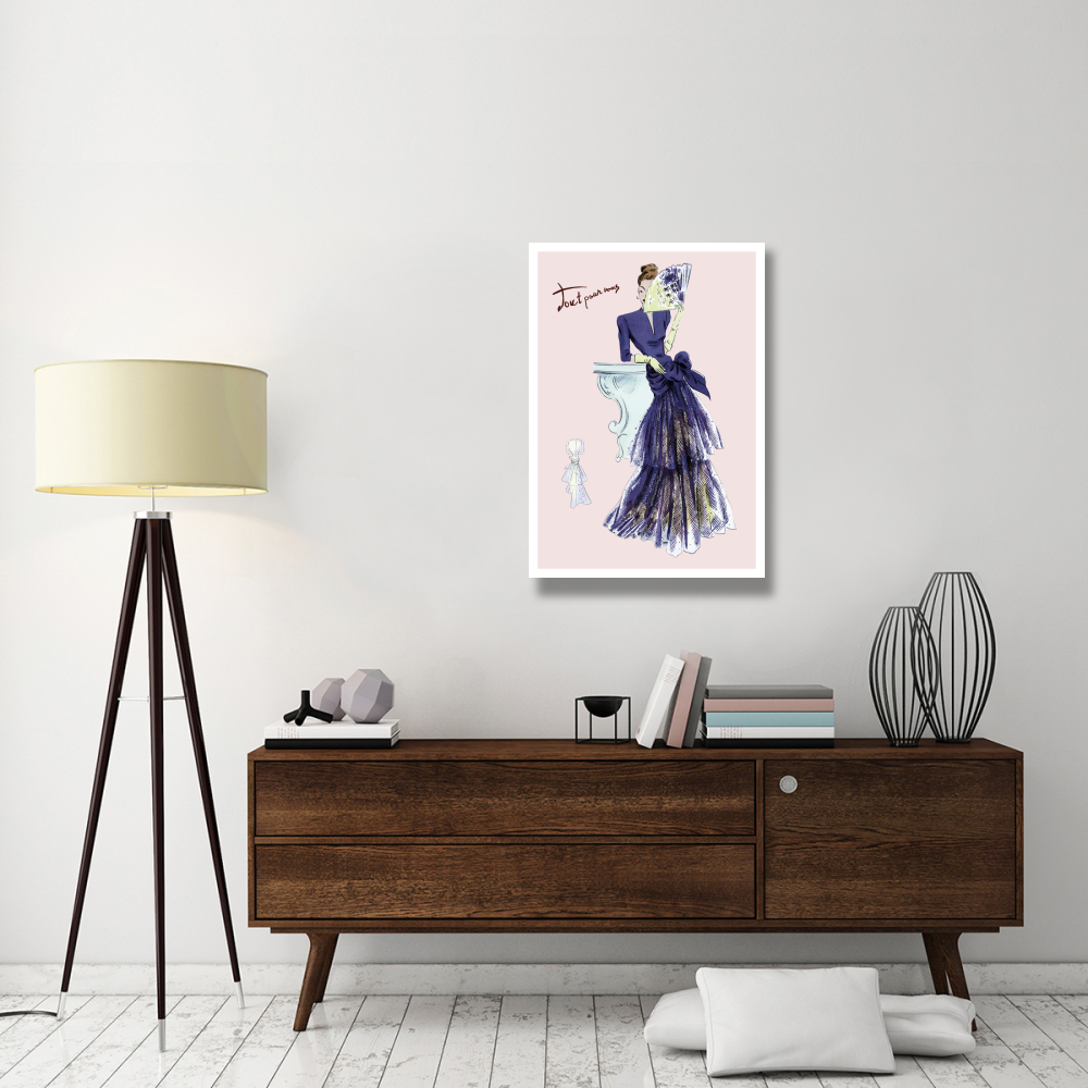 Royal Blue Evening Dress with Fan, 1947-Paper Art-26&quotx38"