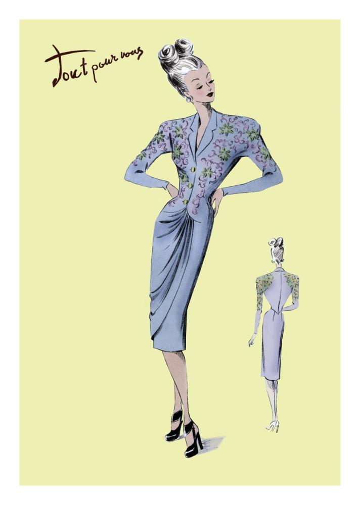 Floral Evening Dress, 1947-Paper Art-18"x26"