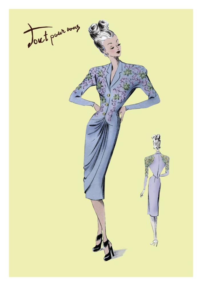 Floral Evening Dress, 1947-Paper Art-22"x32"