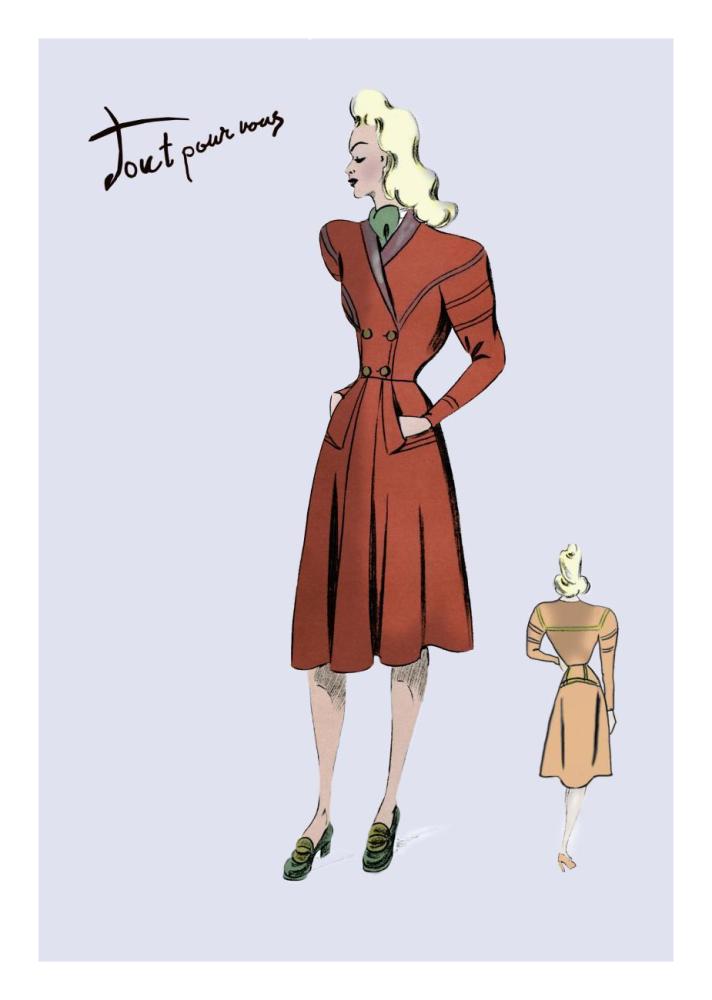 Casual Dress in Autumn Orange, 1947-Paper Art-18"x26"