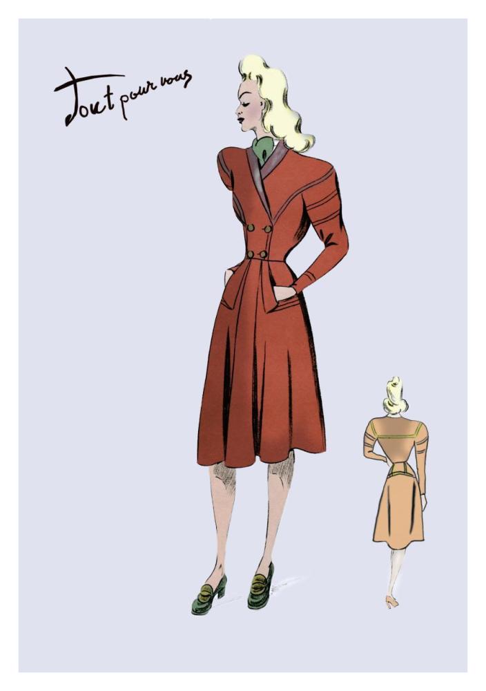 Casual Dress in Autumn Orange, 1947-Paper Art-26"x38"