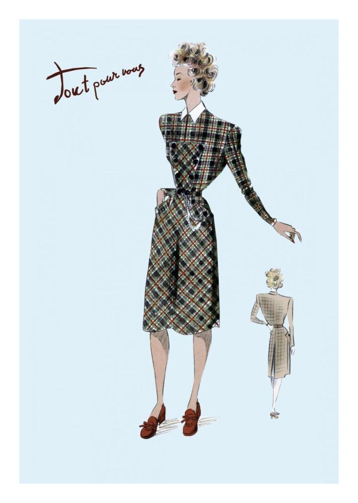 Casual Plaid Dress, 1947-Paper Art-18"x26"