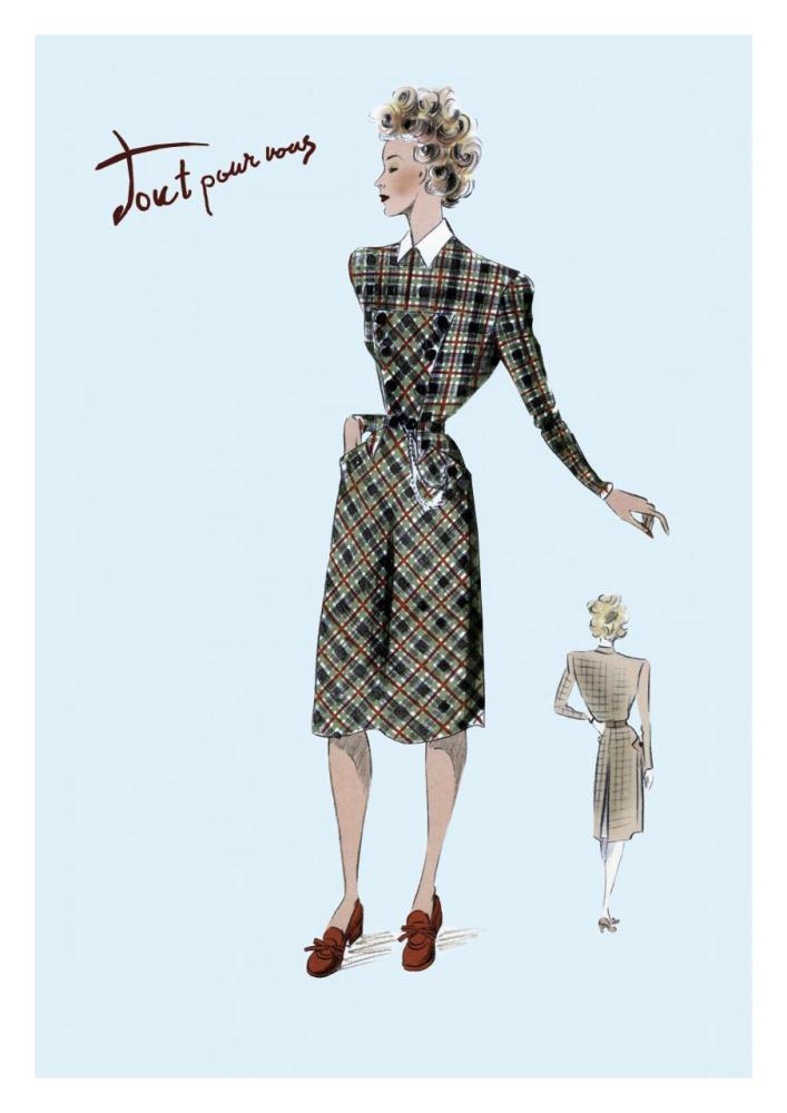Casual Plaid Dress, 1947-Paper Art-22"x32"