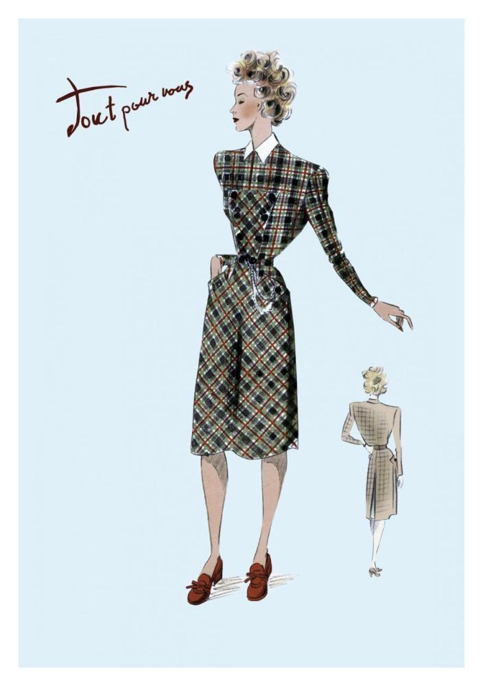 Casual Plaid Dress, 1947-Paper Art-26"x38"
