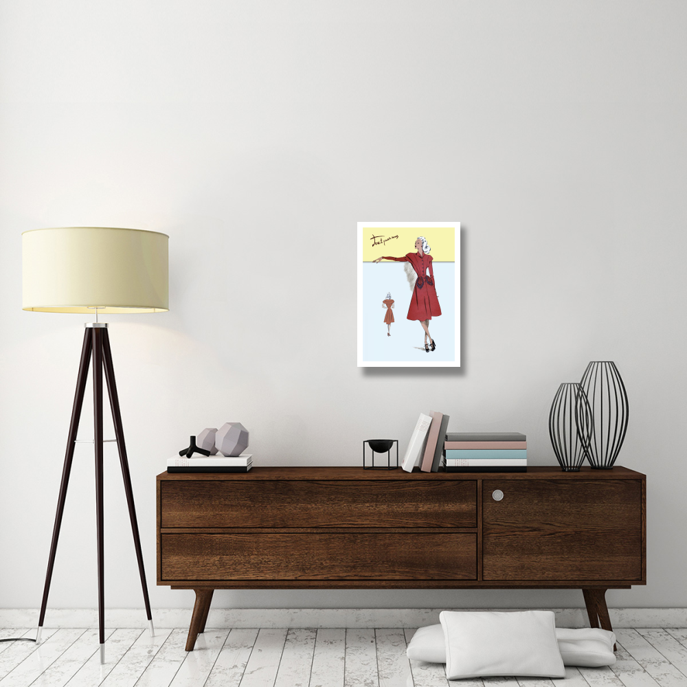 Casual Dress in Red, 1947-Paper Art-18&quotx26"