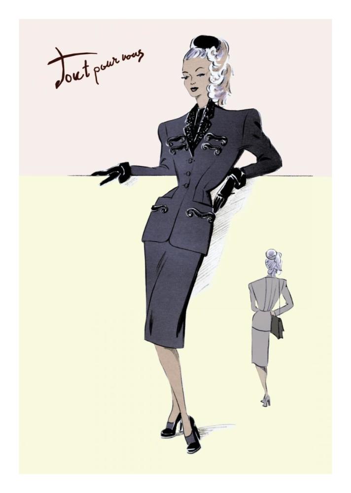 Evening Suit with Hat, 1947-Paper Art-18"x26"