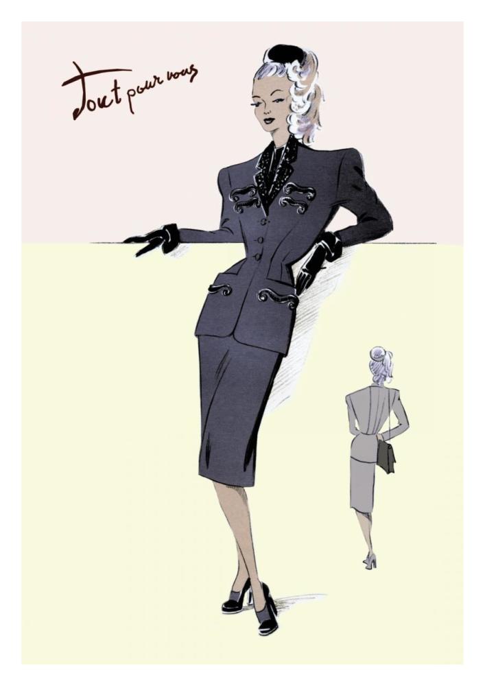 Evening Suit with Hat, 1947-Paper Art-22"x32"