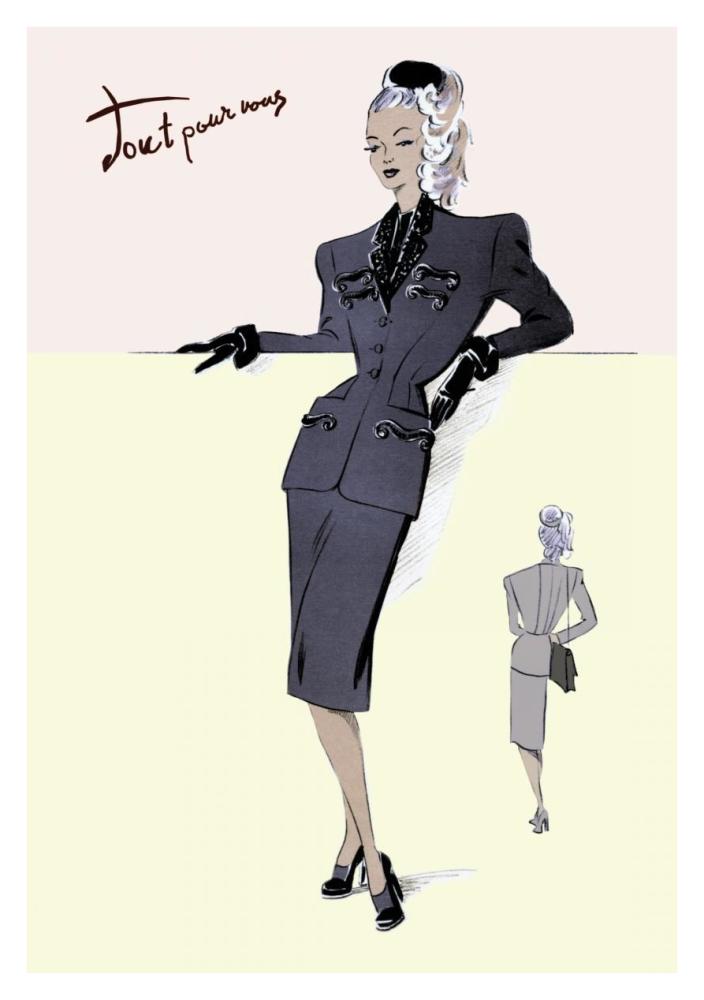 Evening Suit with Hat, 1947-Paper Art-26"x38"