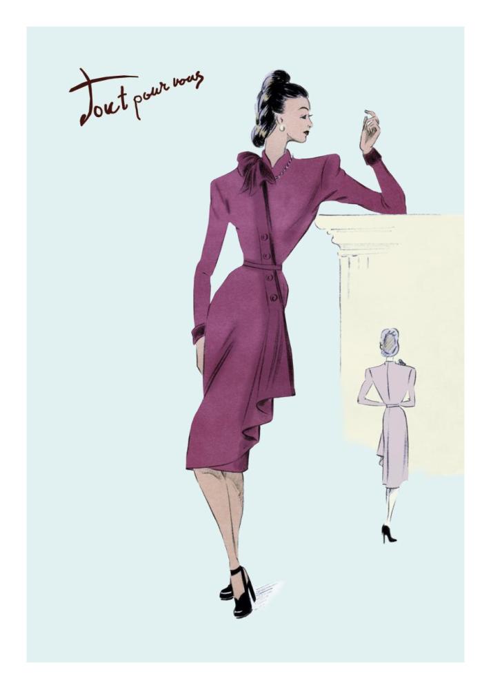 Flap Over Button Dress, 1947-Paper Art-18"x26"