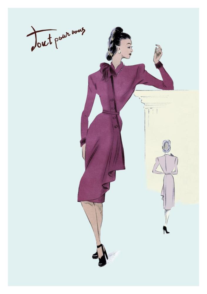 Flap Over Button Dress, 1947-Paper Art-26"x38"