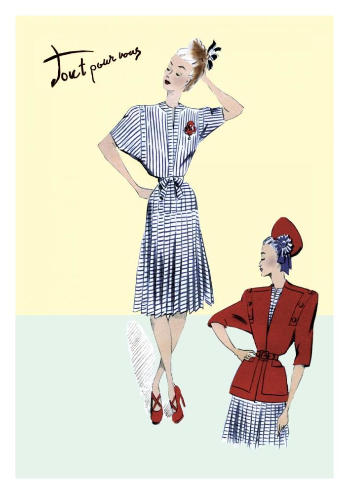 Pleated Sailor Dress with Jacket, 1947-Paper Art-22"x32"