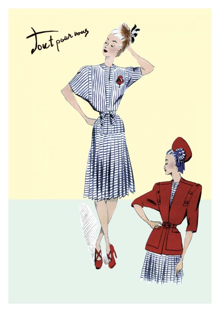 Pleated Sailor Dress with Jacket, 1947-Paper Art-26"x38"