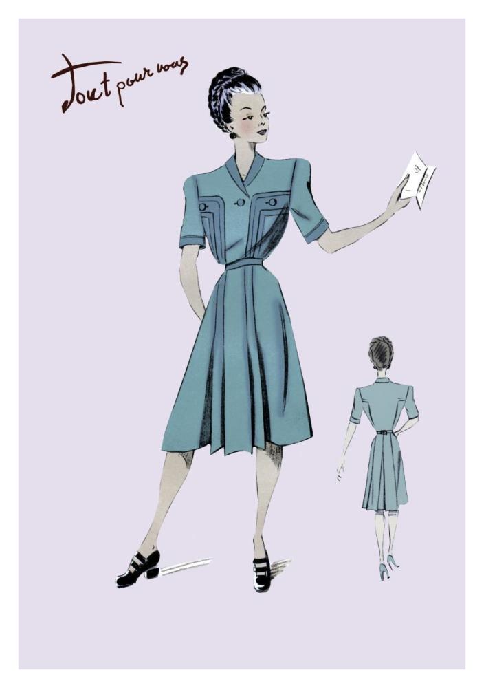 Casual Dress in Turquoise, 1947-Paper Art-26"x38"