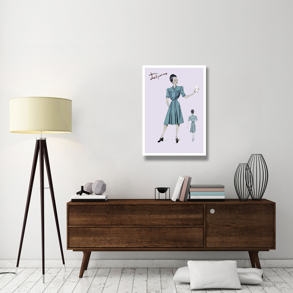 Casual Dress in Turquoise, 1947-Paper Art-26&quotx38"
