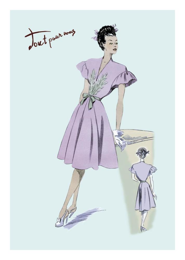 Dress with Frills, 1947-Paper Art-18"x26"