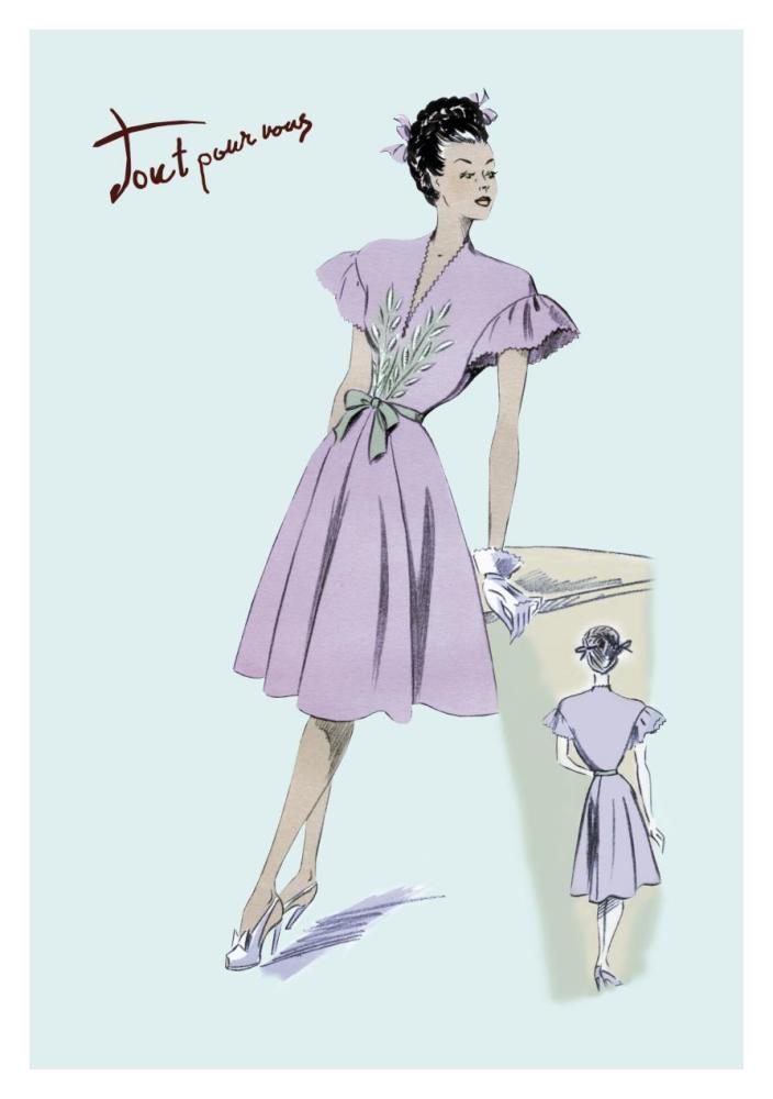 Dress with Frills, 1947-Paper Art-26"x38"