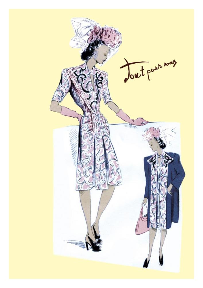 Paisley Dress with Hat, Gloves and Jacket, 1947-Paper Art-22"x32"