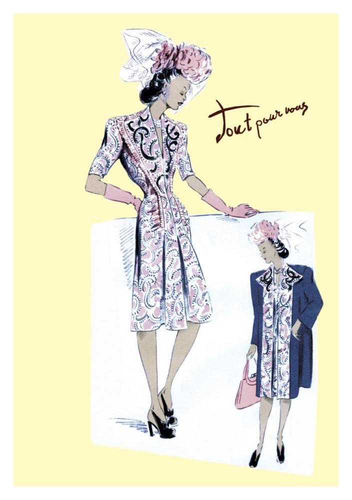 Paisley Dress with Hat, Gloves and Jacket, 1947-Paper Art-26"x38"
